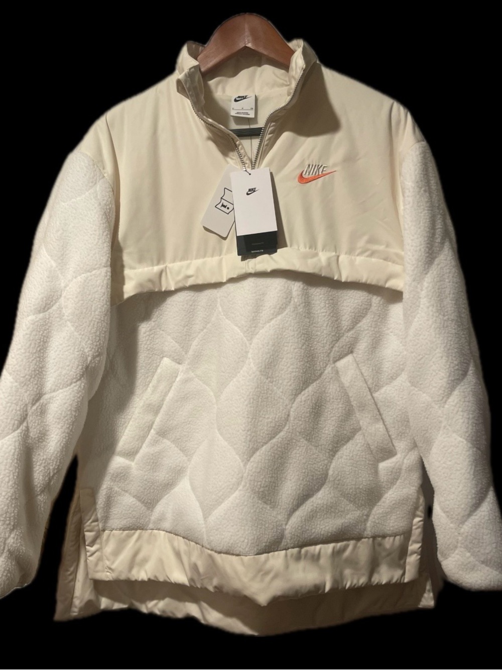 Nike Cream and White Quilted Half-Zip Pullover